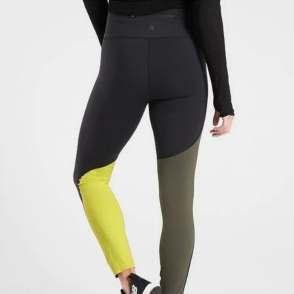 BOGO Athleta Asym Colorblock Black, Yellow, and Olive Green Tights - Picture 2 of 8